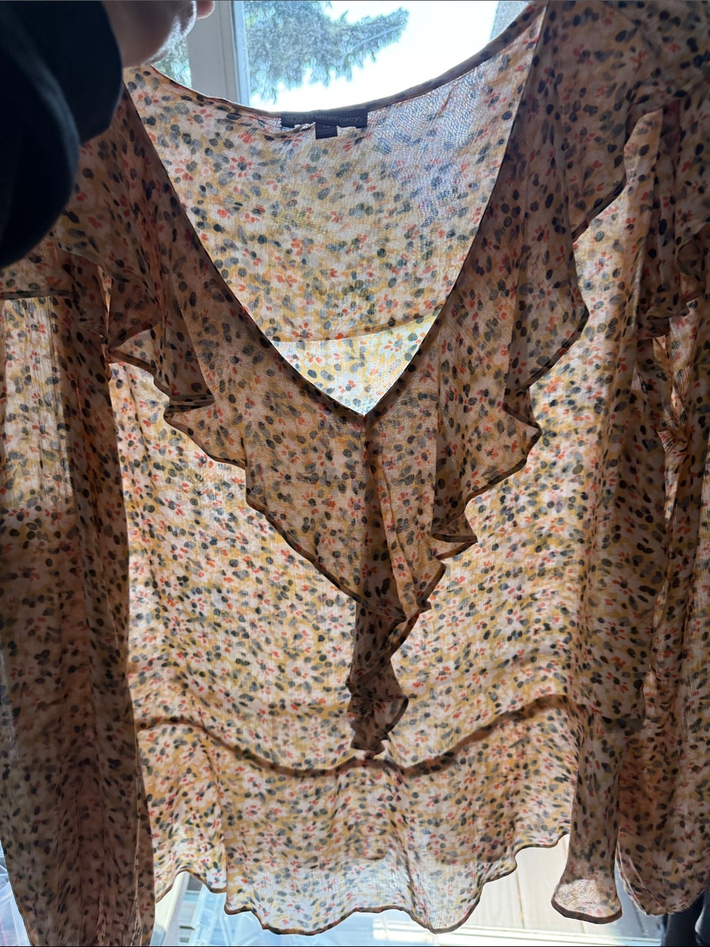 Democracy Romantic Floral Blouse Ruffle Peplum Cottagecore Top M - Picture 11 of 12